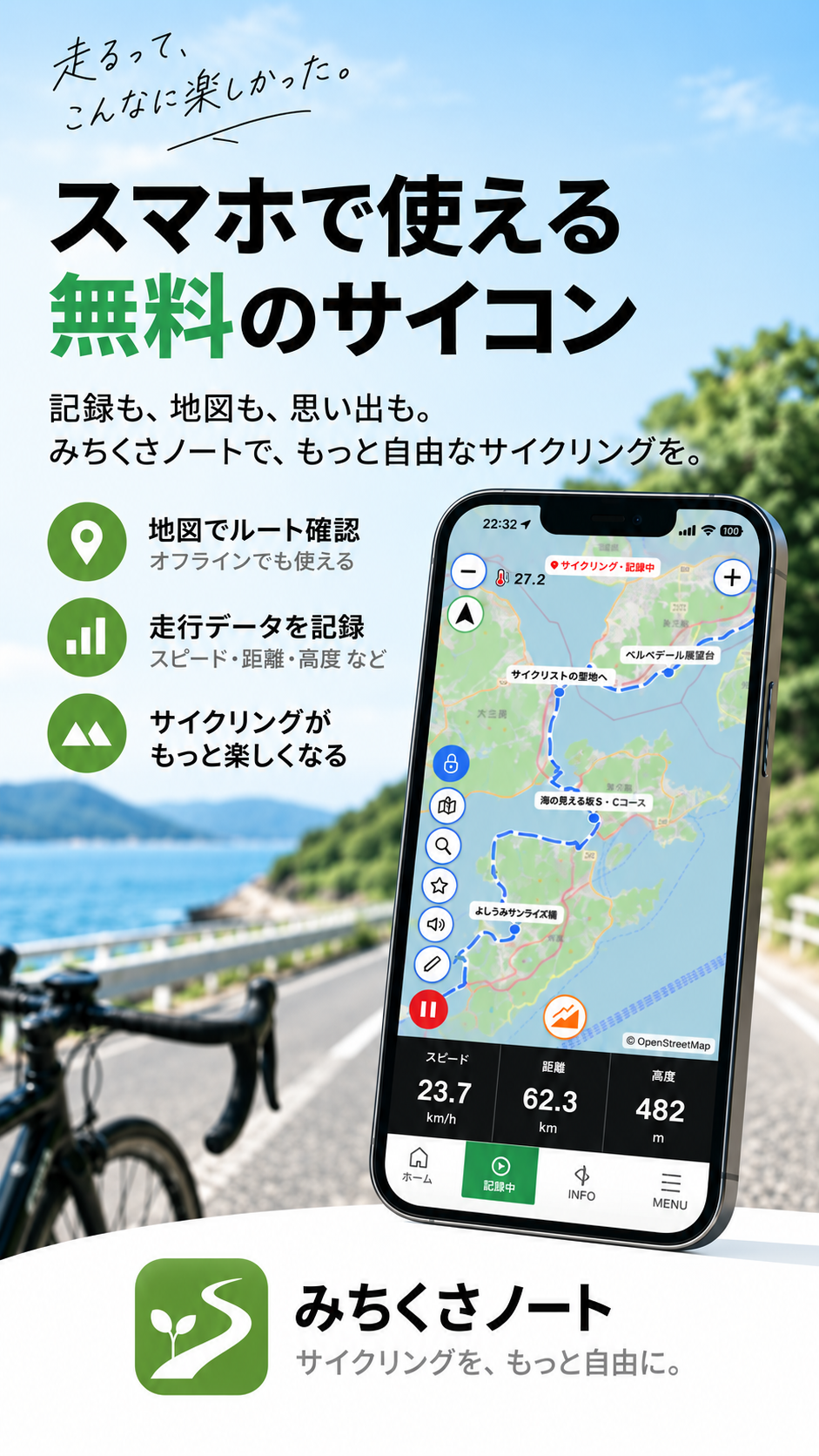スマホで使える無料のサイコン みちくさノート